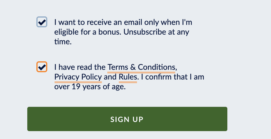 Accept Terms and conditions during signup at Sports Interaction