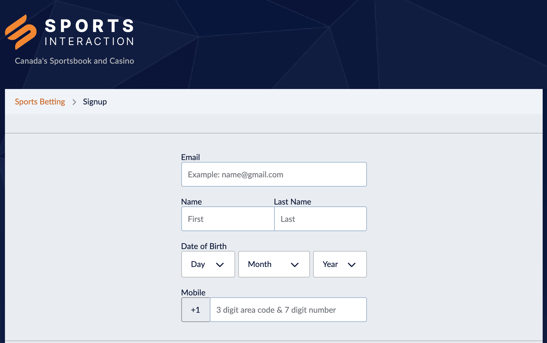 Sports Interaction Signup