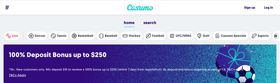 Casumo landing page for sports bettors in Prince Edward Island