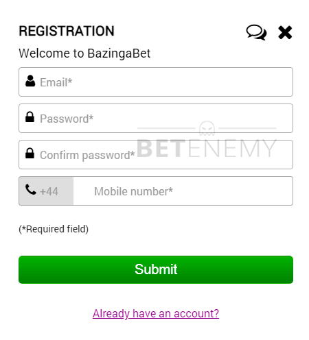 BazingaBet registration