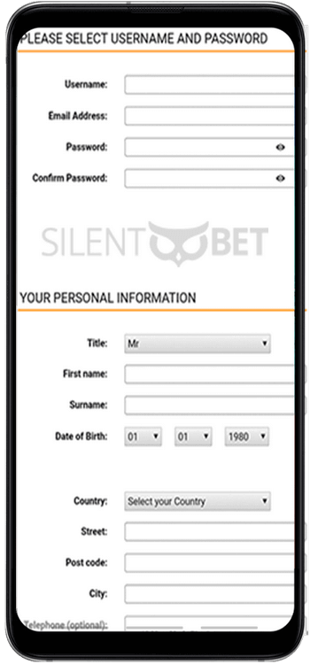 Bet3000 mobile registration for Android