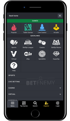 Bet9ja mobile menu thru iPhone