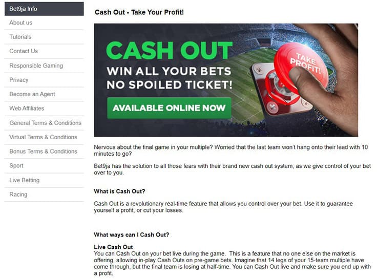 Cashout at Bet9ja - Bet9ja Sports Betting Review