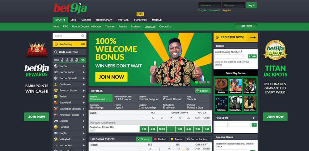 Bet9ja Landing Page - Bet9ja Sports Betting Review