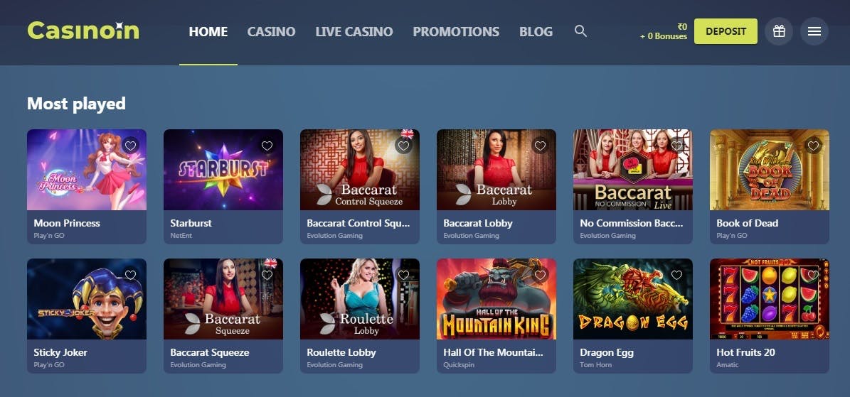 Casinoin Game Selection