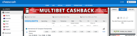 Chezacash Sportsbook homepage