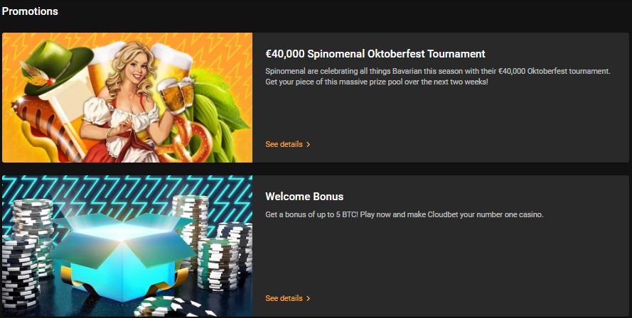 Cloudbet Benefits and Promos