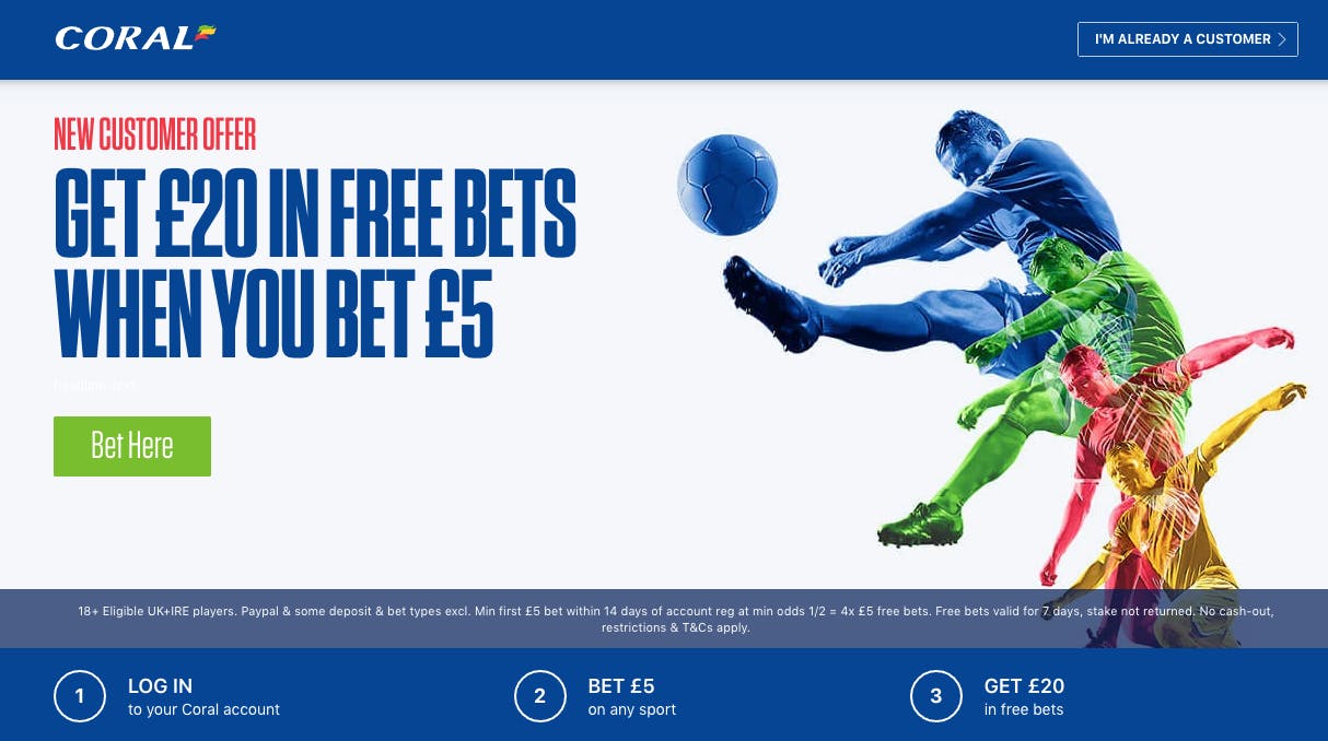 Coral Bet 5 Get 20 offer