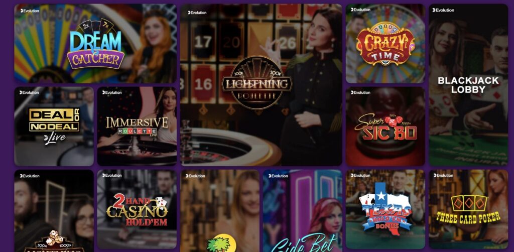 popular live casino game thumbnails like dream catcher lightning roulette and more