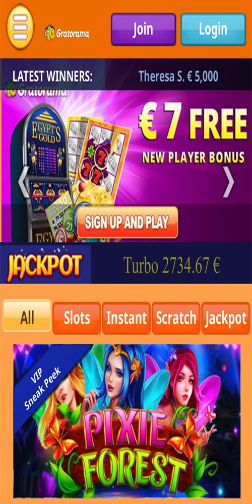 Gratorama Casino: Homepages Mobile