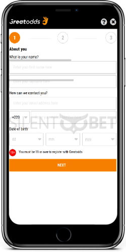 GreatOdds register form on iOS