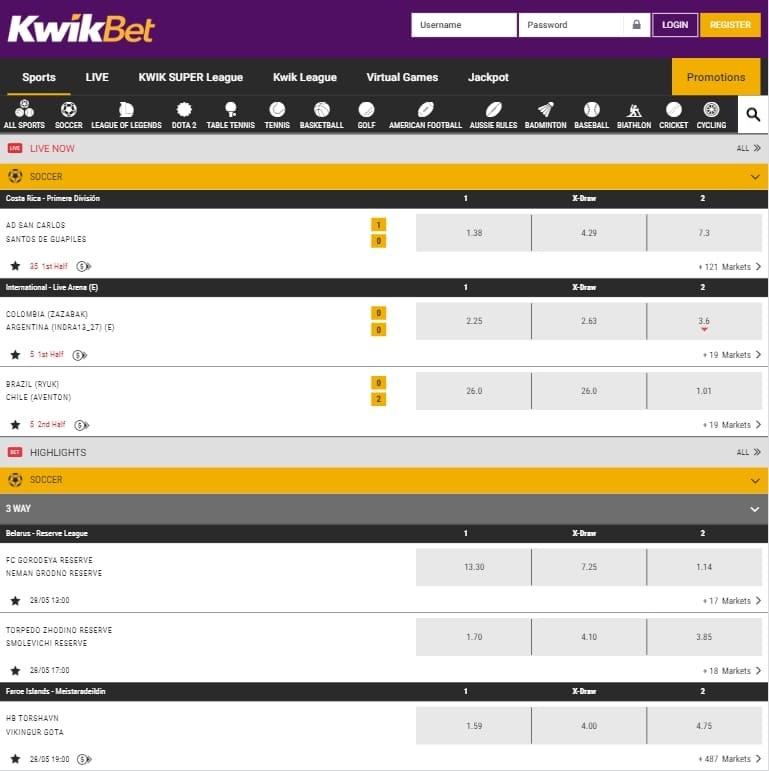 KwikBet home page