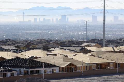 A view of the Las Vegas Valley from a neighborhood under construction in Skye Canyon master-pla . 