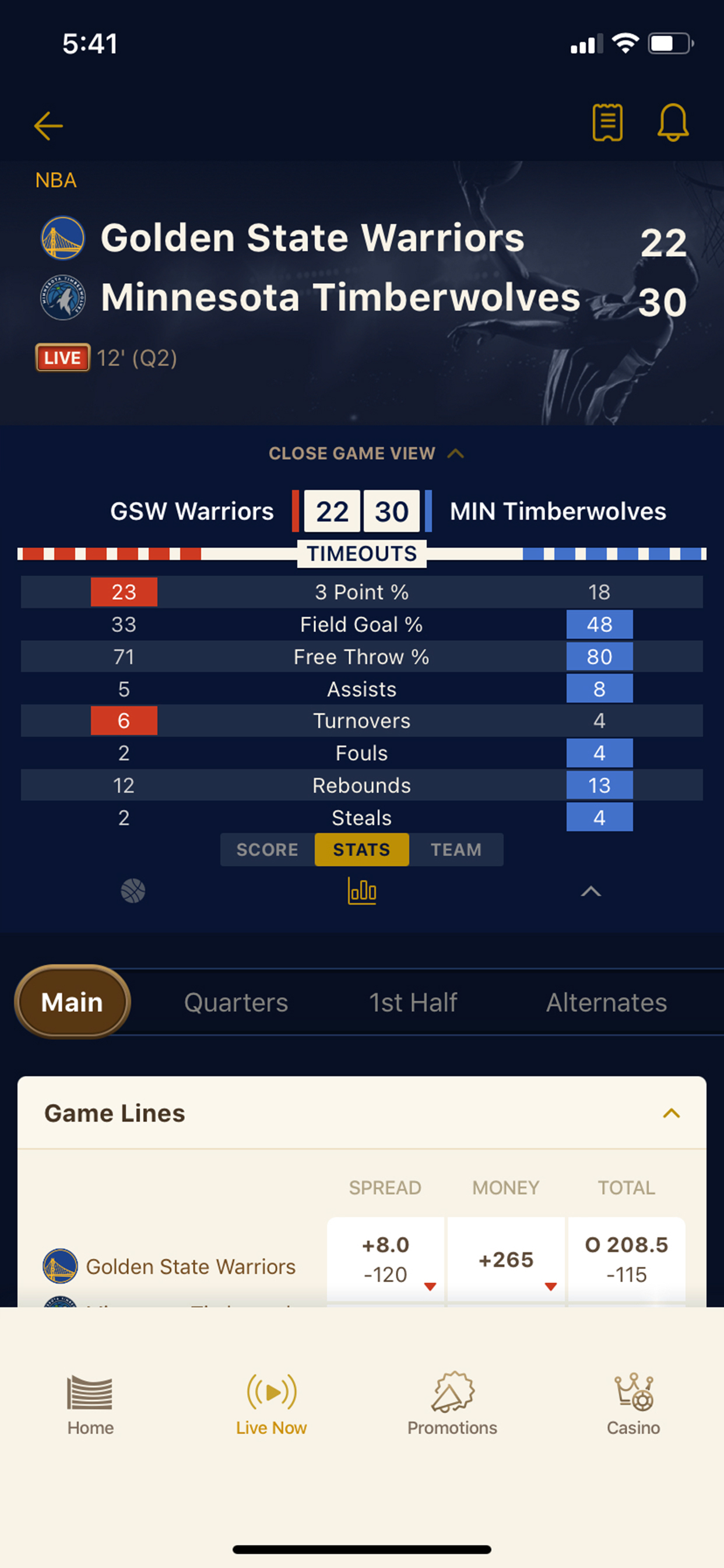 In-game live stats for WynnBET sportsbook
