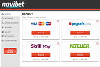Novibet deposit page