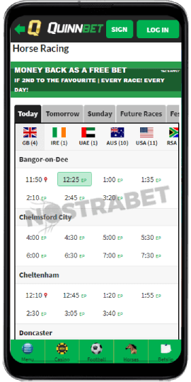 Horse racings in Quinnbet Android app