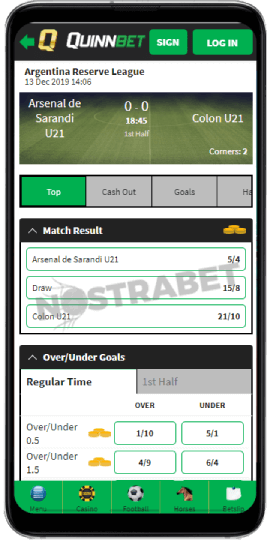 Live betting in QuinnBet Android app