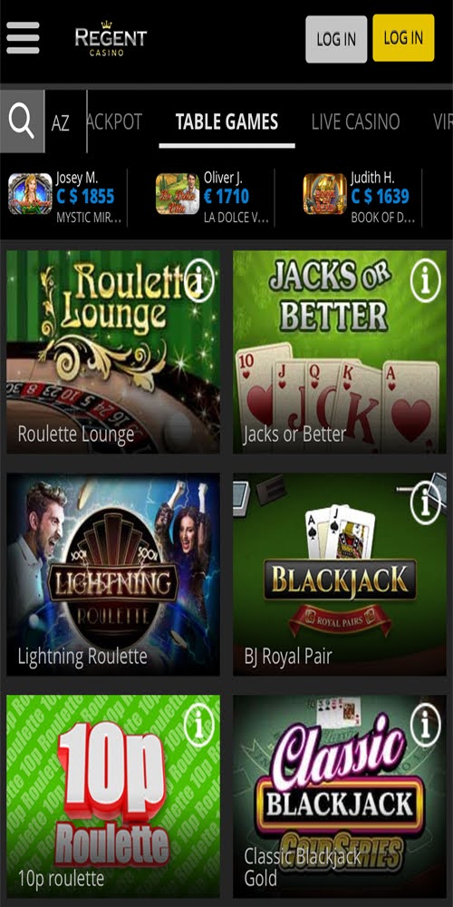 Regent Casino: Table Games Mobile