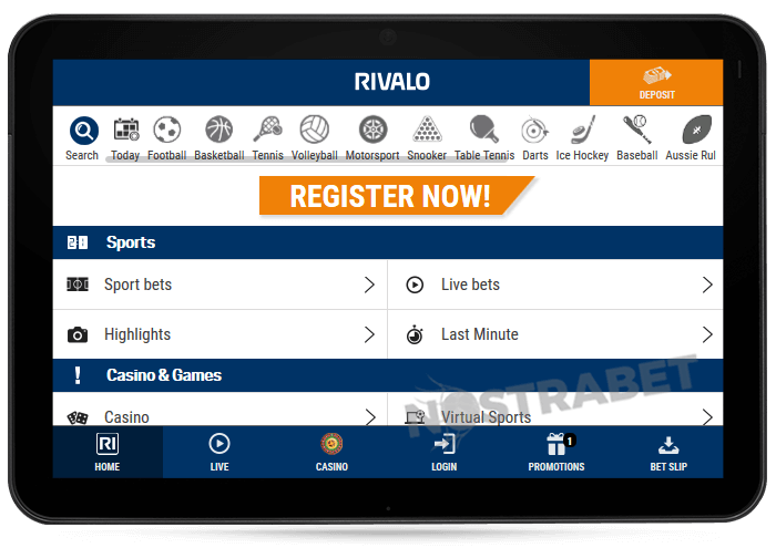 Rivalo Mobile Version on Tablet