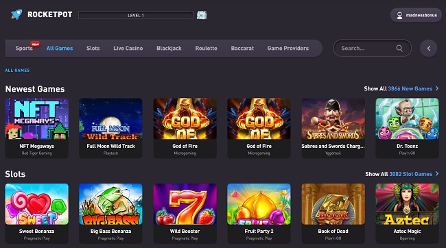 rocketpot casino homepage