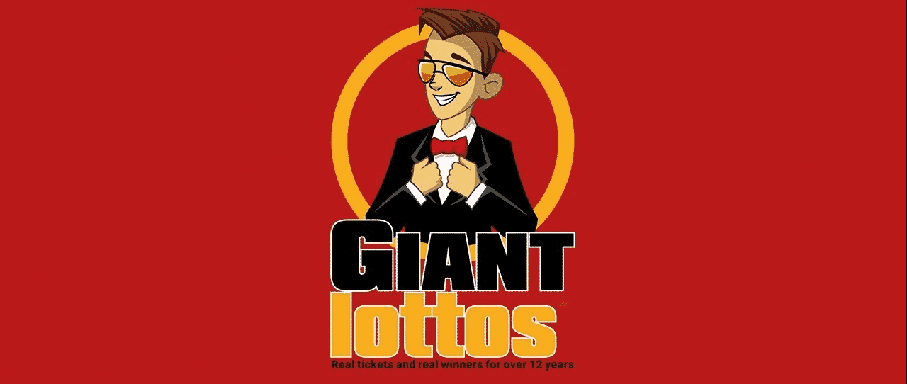 This is the official logo of Giant Lottos an online lottery platform, used with permission. The digital image consist of the black and gold letters "Giant lottos Real tickets and real winners for over 12 years" over a red background. You can read the review of this online lottery under the picture.