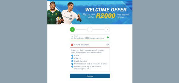 sportingbet first step of registration 