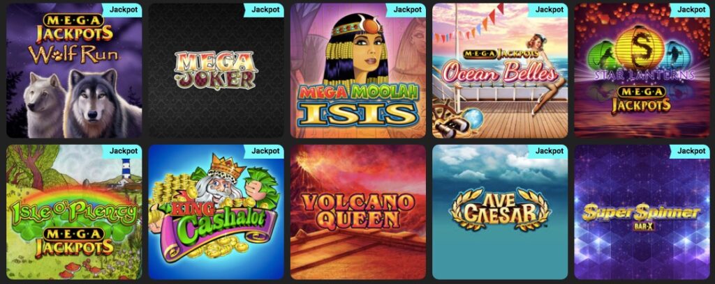 screenshot showing popular jackpot slots at swift casino