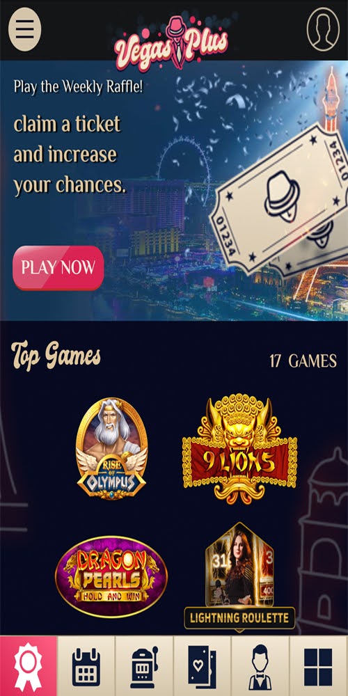 VegasPlus Casino: Homepage Mobile