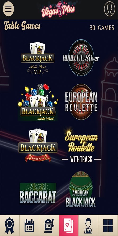VegasPlus Casino: Table Games Mobile